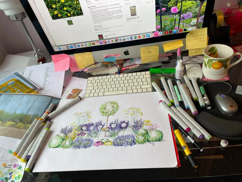 Michaela Day's desk when designing a garden.